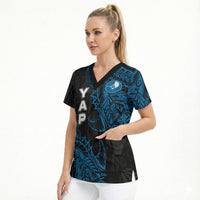Yap Island Tribal Heritage Scrub Top Micronesian Polynesian Tattoo Pattern Blue Black Cultural Art TS04 - Polynesian Pride