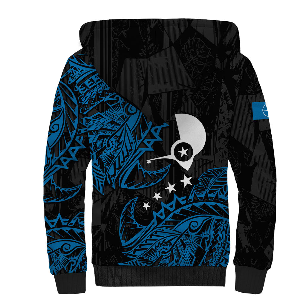 Yap Island Tribal Heritage Sherpa Hoodie Micronesian Polynesian Tattoo Pattern Blue Black Cultural Art TS04 - Polynesian Pride