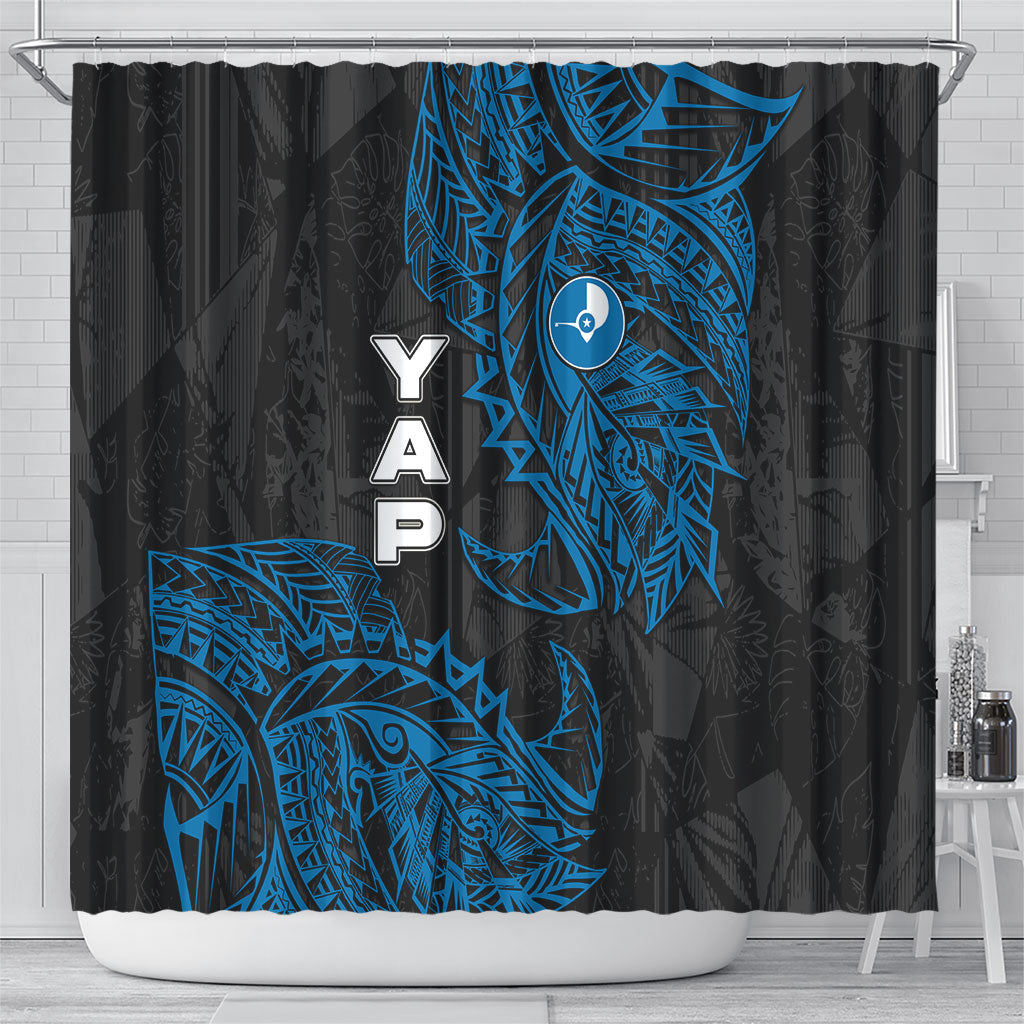Yap Island Tribal Heritage Shower Curtain Micronesian Polynesian Tattoo Pattern Blue Black Cultural Art TS04 - Polynesian Pride