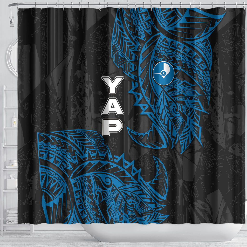Yap Island Tribal Heritage Shower Curtain Micronesian Polynesian Tattoo Pattern Blue Black Cultural Art TS04 - Polynesian Pride