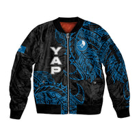 Yap Island Tribal Heritage Sleeve Zip Bomber Jacket Micronesian Polynesian Tattoo Pattern Blue Black Cultural Art TS04 Unisex Black Blue - Polynesian Pride