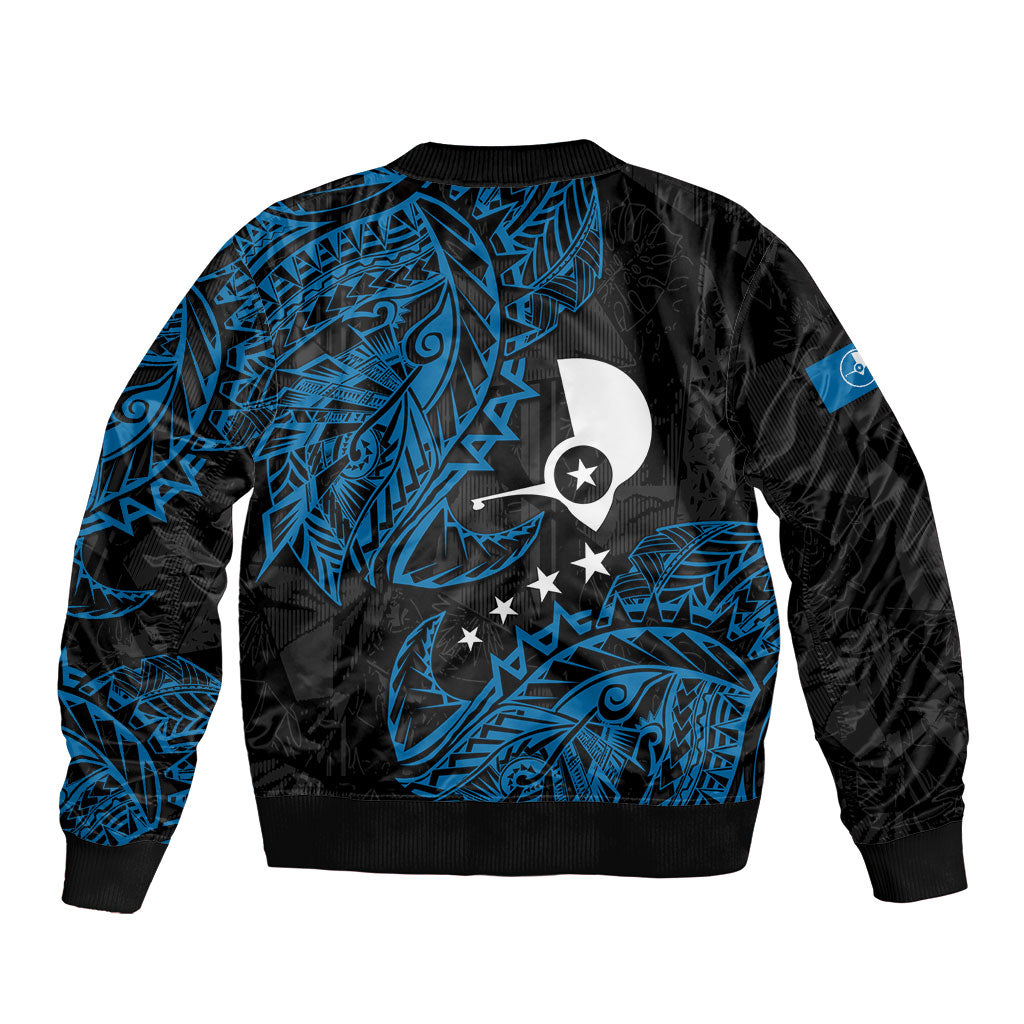 Yap Island Tribal Heritage Sleeve Zip Bomber Jacket Micronesian Polynesian Tattoo Pattern Blue Black Cultural Art TS04 - Polynesian Pride