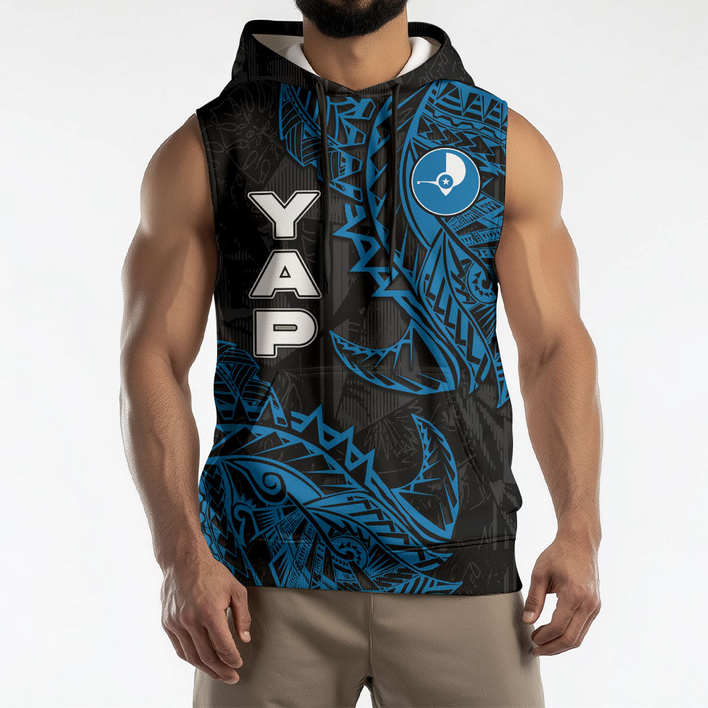 Yap Island Tribal Heritage Sleeveless Hoodie Micronesian Polynesian Tattoo Pattern Blue Black Cultural Art TS04 - Polynesian Pride