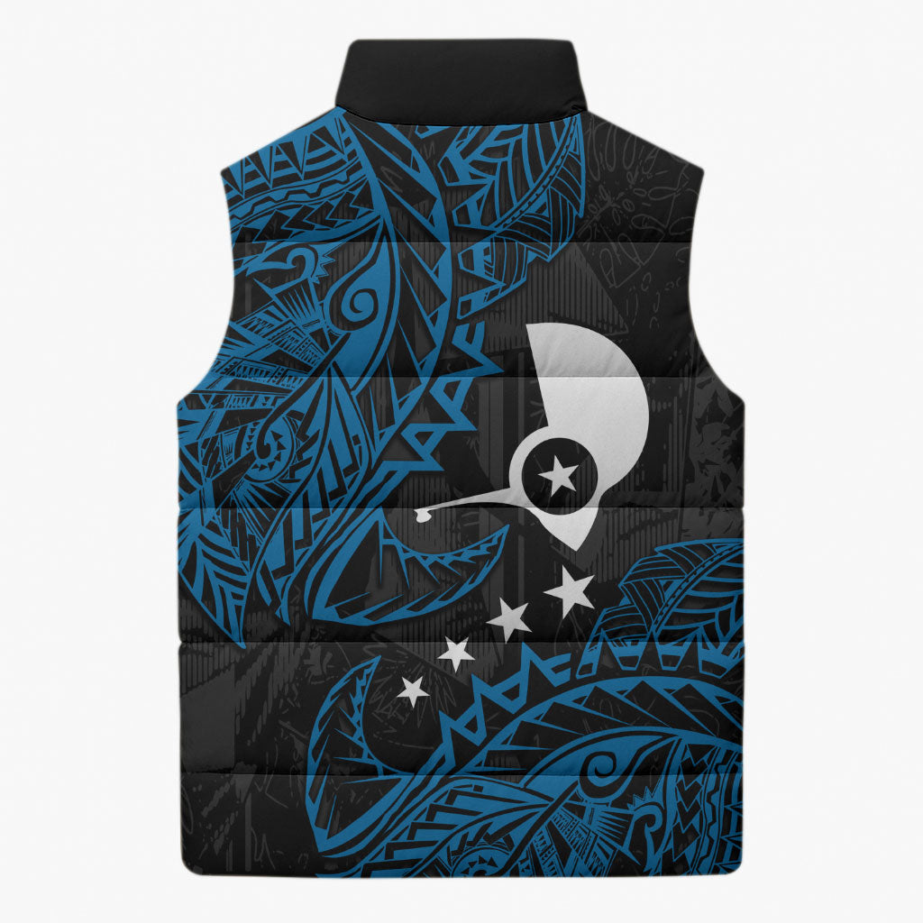 Yap Island Tribal Heritage Sleeveless Puffer Jacket Micronesian Polynesian Tattoo Pattern Blue Black Cultural Art TS04 - Polynesian Pride