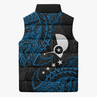 Yap Island Tribal Heritage Sleeveless Puffer Jacket Micronesian Polynesian Tattoo Pattern Blue Black Cultural Art TS04 - Polynesian Pride