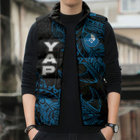 Yap Island Tribal Heritage Sleeveless Puffer Jacket Micronesian Polynesian Tattoo Pattern Blue Black Cultural Art TS04 - Polynesian Pride