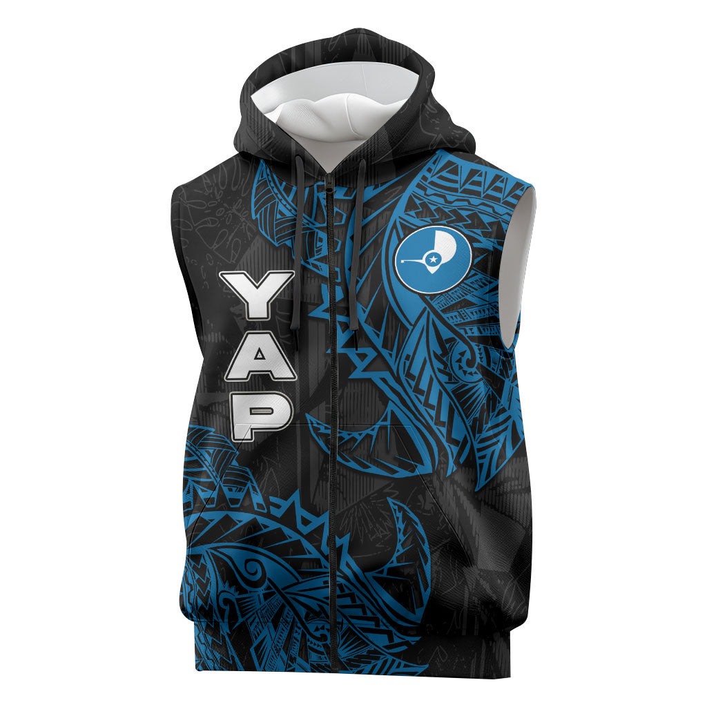 Yap Island Tribal Heritage Sleeveless Zip Hoodie Micronesian Polynesian Tattoo Pattern Blue Black Cultural Art TS04 Black Blue - Polynesian Pride