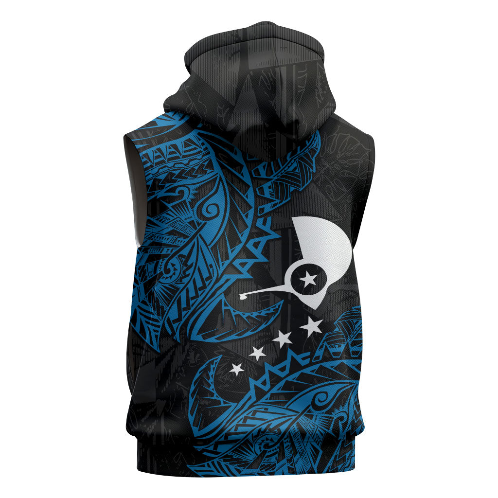 Yap Island Tribal Heritage Sleeveless Zip Hoodie Micronesian Polynesian Tattoo Pattern Blue Black Cultural Art TS04 - Polynesian Pride