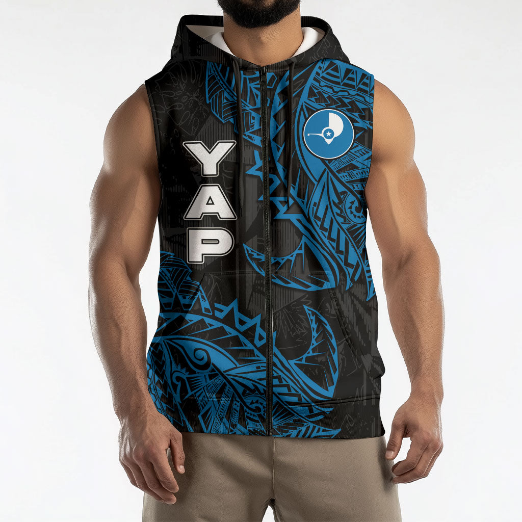 Yap Island Tribal Heritage Sleeveless Zip Hoodie Micronesian Polynesian Tattoo Pattern Blue Black Cultural Art TS04 - Polynesian Pride