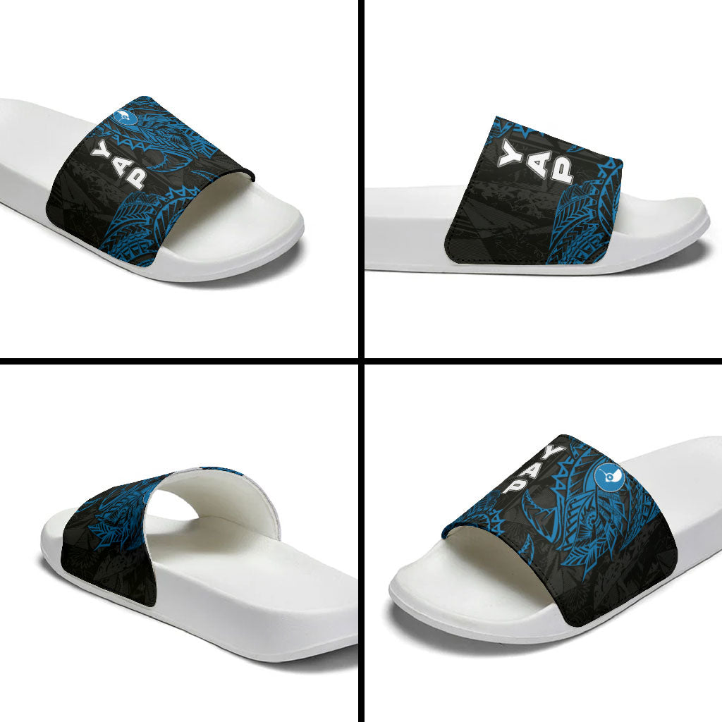 Yap Island Tribal Heritage Slide Sandals Micronesian Polynesian Tattoo Pattern Blue Black Cultural Art TS04 - Polynesian Pride