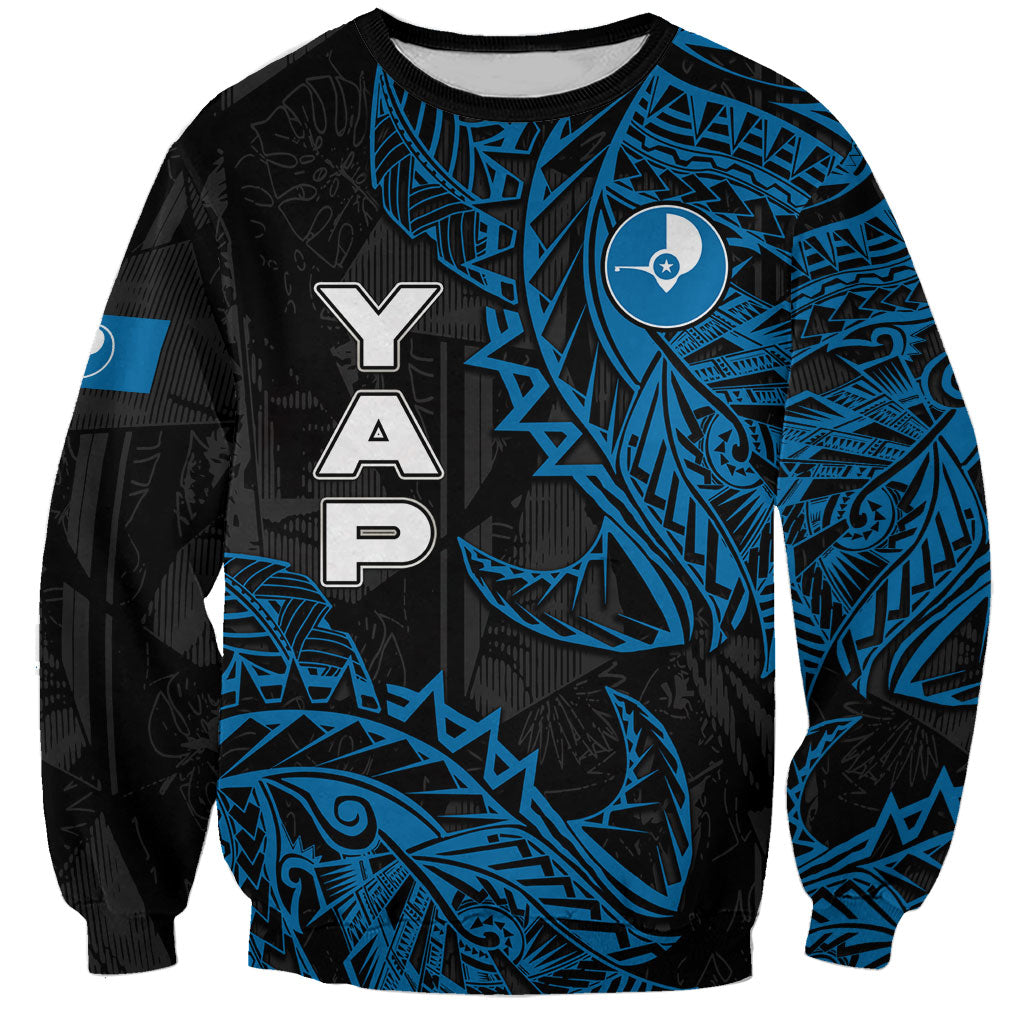Yap Island Tribal Heritage Sweatshirt Micronesian Polynesian Tattoo Pattern Blue Black Cultural Art TS04 Unisex Black Blue - Polynesian Pride