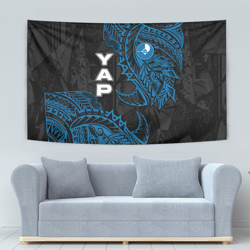 Yap Island Tribal Heritage Tapestry Micronesian Polynesian Tattoo Pattern Blue Black Cultural Art TS04 - Polynesian Pride