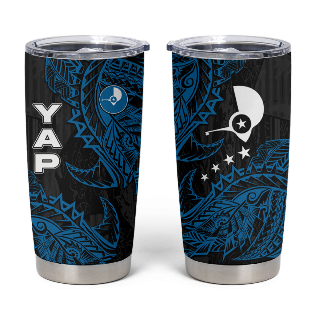 Yap Island Tribal Heritage Tumbler Cup Micronesian Polynesian Tattoo Pattern Blue Black Cultural Art TS04 Black Blue - Polynesian Pride
