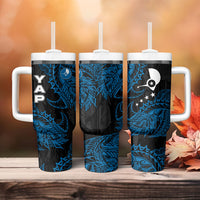 Yap Island Tribal Heritage Tumbler With Handle Micronesian Polynesian Tattoo Pattern Blue Black Cultural Art TS04 - Polynesian Pride