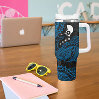 Yap Island Tribal Heritage Tumbler With Handle Micronesian Polynesian Tattoo Pattern Blue Black Cultural Art TS04 - Polynesian Pride