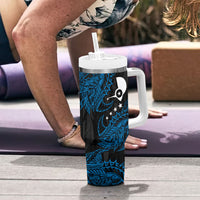 Yap Island Tribal Heritage Tumbler With Handle Micronesian Polynesian Tattoo Pattern Blue Black Cultural Art TS04 - Polynesian Pride