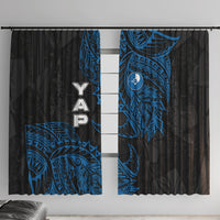 Yap Island Tribal Heritage Window Curtain Micronesian Polynesian Tattoo Pattern Blue Black Cultural Art TS04 With Hooks Black Blue - Polynesian Pride