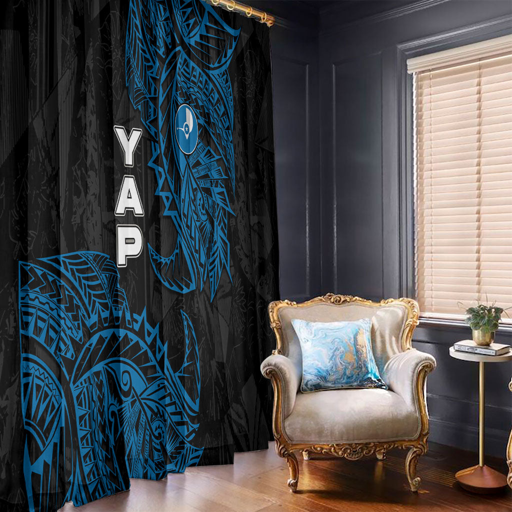 Yap Island Tribal Heritage Window Curtain Micronesian Polynesian Tattoo Pattern Blue Black Cultural Art TS04 - Polynesian Pride