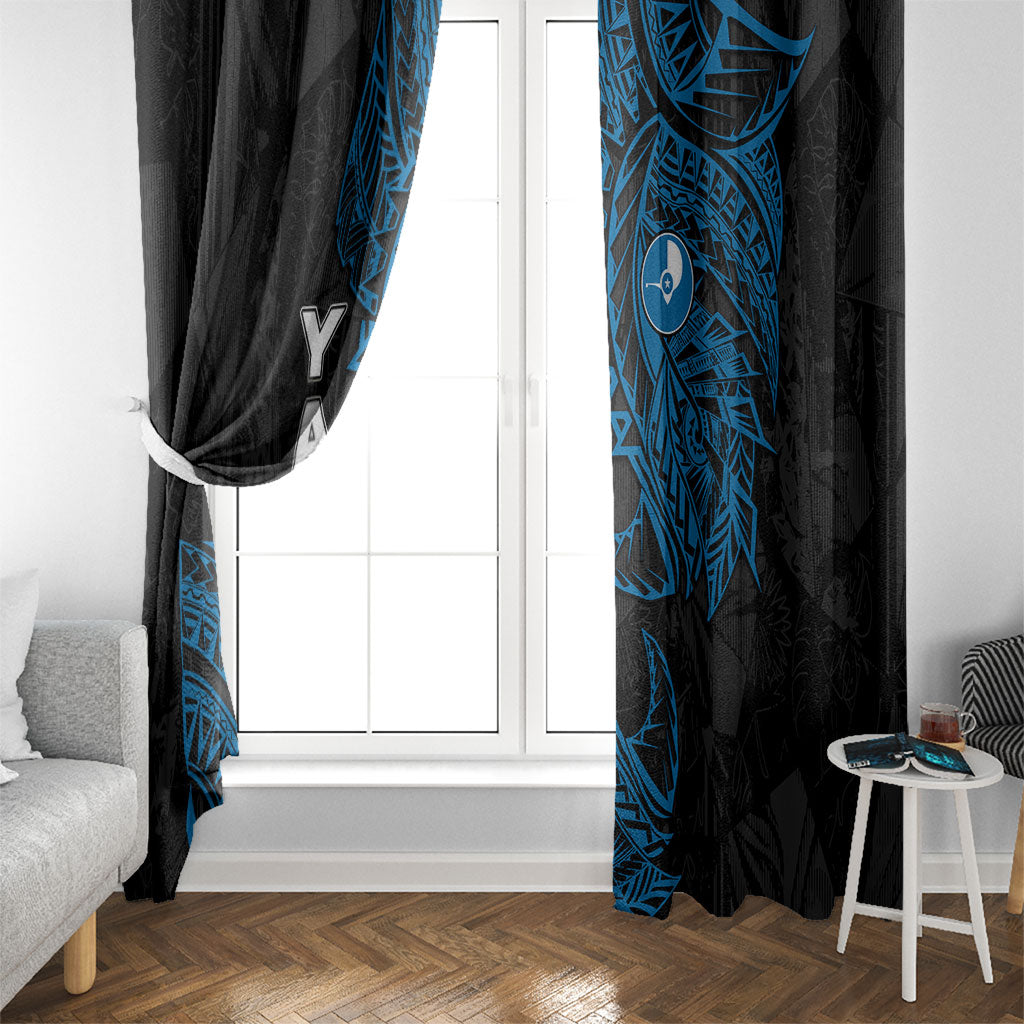 Yap Island Tribal Heritage Window Curtain Micronesian Polynesian Tattoo Pattern Blue Black Cultural Art TS04 - Polynesian Pride