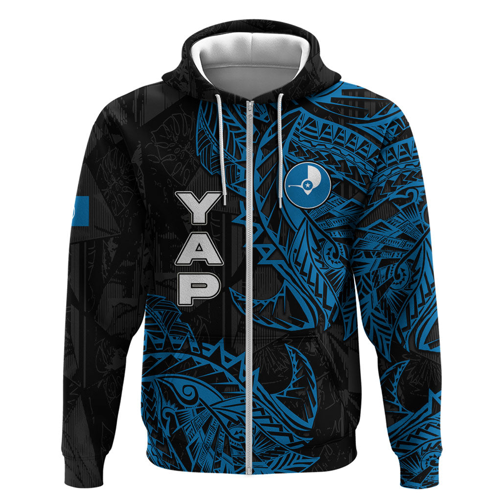 Yap Island Tribal Heritage Zip Hoodie Micronesian Polynesian Tattoo Pattern Blue Black Cultural Art TS04 Zip Hoodie Black Blue - Polynesian Pride