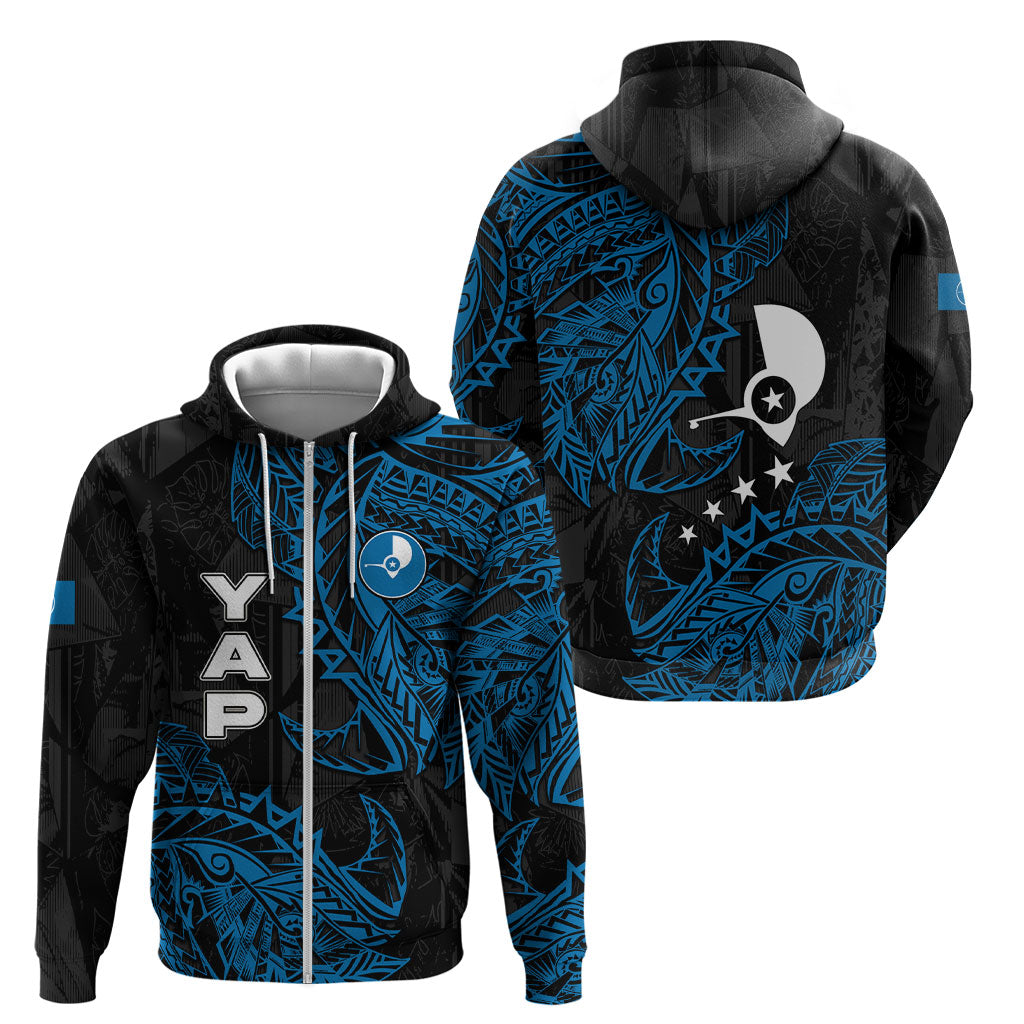 Yap Island Tribal Heritage Zip Hoodie Micronesian Polynesian Tattoo Pattern Blue Black Cultural Art TS04 - Polynesian Pride