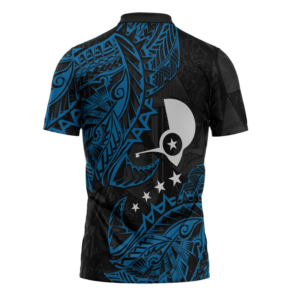 Yap Island Tribal Heritage Zipper Polo Shirt Micronesian Polynesian Tattoo Pattern Blue Black Cultural Art TS04 - Polynesian Pride