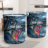 Yap Day Island Floral Tribal Heritage Laundry Basket Micronesian Hibiscus Pattern Polynesian Tattoo Blue Art TS04 - Polynesian Pride
