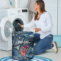 Yap Day Island Floral Tribal Heritage Laundry Basket Micronesian Hibiscus Pattern Polynesian Tattoo Blue Art TS04 - Polynesian Pride