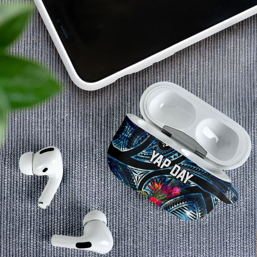 Yap Day Island Floral Tribal Heritage AirPods Case Micronesian Hibiscus Pattern Polynesian Tattoo Blue Art TS04 - Polynesian Pride
