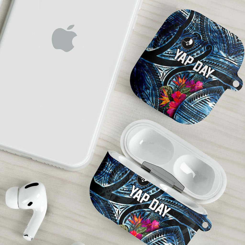 Yap Day Island Floral Tribal Heritage AirPods Case Micronesian Hibiscus Pattern Polynesian Tattoo Blue Art TS04 - Polynesian Pride