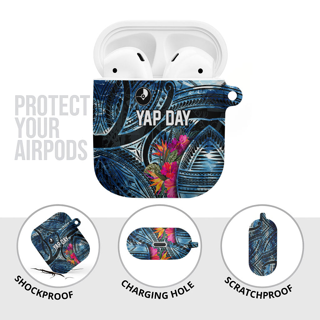 Yap Day Island Floral Tribal Heritage AirPods Case Micronesian Hibiscus Pattern Polynesian Tattoo Blue Art TS04 - Polynesian Pride