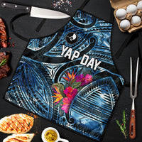 Yap Day Island Floral Tribal Heritage Apron Micronesian Hibiscus Pattern Polynesian Tattoo Blue Art TS04 Black Blue - Polynesian Pride