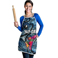Yap Day Island Floral Tribal Heritage Apron Micronesian Hibiscus Pattern Polynesian Tattoo Blue Art TS04 - Polynesian Pride
