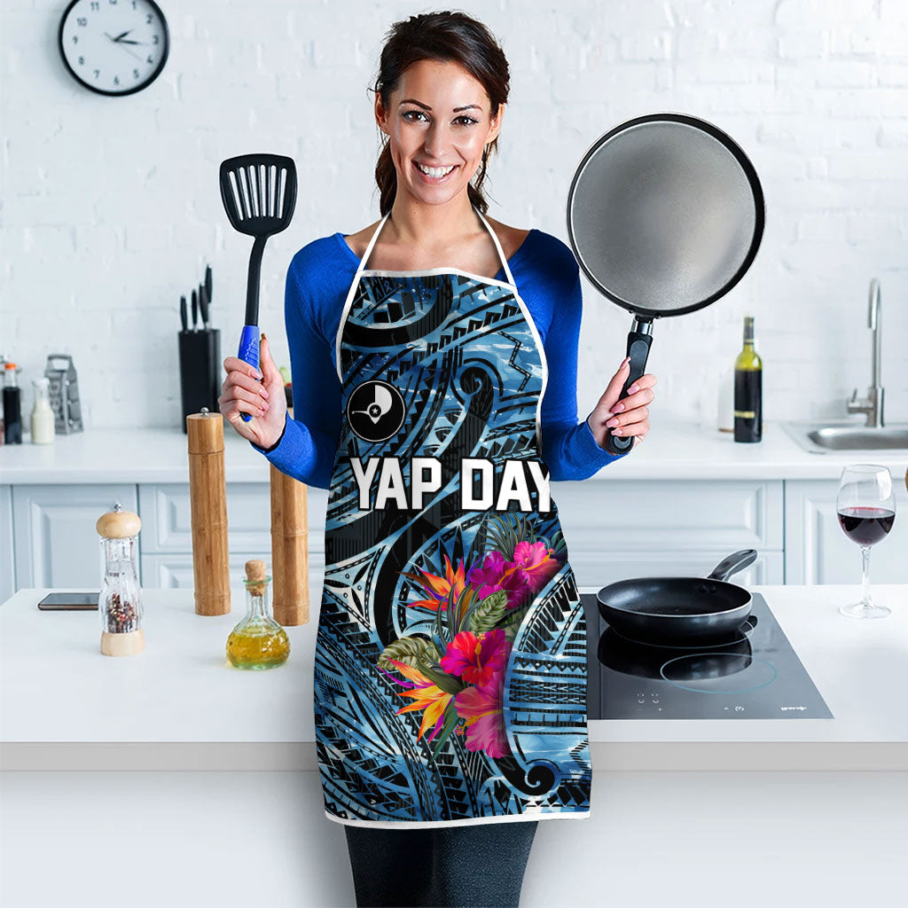 Yap Day Island Floral Tribal Heritage Apron Micronesian Hibiscus Pattern Polynesian Tattoo Blue Art TS04 - Polynesian Pride