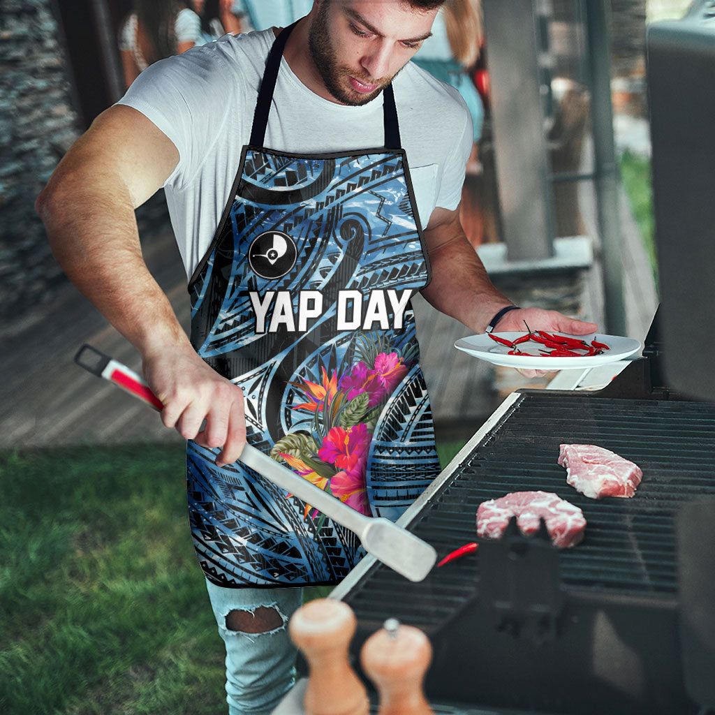 Yap Day Island Floral Tribal Heritage Apron Micronesian Hibiscus Pattern Polynesian Tattoo Blue Art TS04 - Polynesian Pride