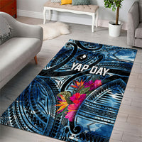 Yap Day Island Floral Tribal Heritage Area Rug Micronesian Hibiscus Pattern Polynesian Tattoo Blue Art TS04 - Polynesian Pride