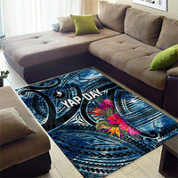 Yap Day Island Floral Tribal Heritage Area Rug Micronesian Hibiscus Pattern Polynesian Tattoo Blue Art TS04 - Polynesian Pride