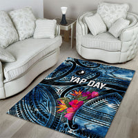 Yap Day Island Floral Tribal Heritage Area Rug Micronesian Hibiscus Pattern Polynesian Tattoo Blue Art TS04 - Polynesian Pride