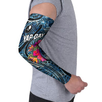 Yap Day Island Floral Tribal Heritage Arm Sleeves Micronesian Hibiscus Pattern Polynesian Tattoo Blue Art TS04 - Polynesian Pride