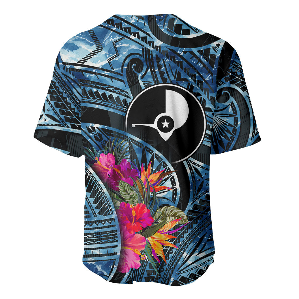 Yap Day Island Floral Tribal Heritage Baseball Jersey Micronesian Hibiscus Pattern Polynesian Tattoo Blue Art TS04 - Polynesian Pride