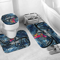 Yap Day Island Floral Tribal Heritage Bathroom Set Micronesian Hibiscus Pattern Polynesian Tattoo Blue Art TS04 Mat Set Only (3 pcs) One Size Black Blue - Polynesian Pride