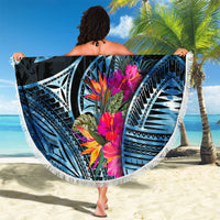 Yap Day Island Floral Tribal Heritage Beach Blanket Micronesian Hibiscus Pattern Polynesian Tattoo Blue Art TS04 - Polynesian Pride