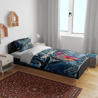Yap Day Island Floral Tribal Heritage Bedding Set Micronesian Hibiscus Pattern Polynesian Tattoo Blue Art TS04 - Polynesian Pride