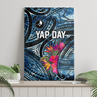 Yap Day Island Floral Tribal Heritage Canvas Wall Art Micronesian Hibiscus Pattern Polynesian Tattoo Blue Art TS04 - Polynesian Pride