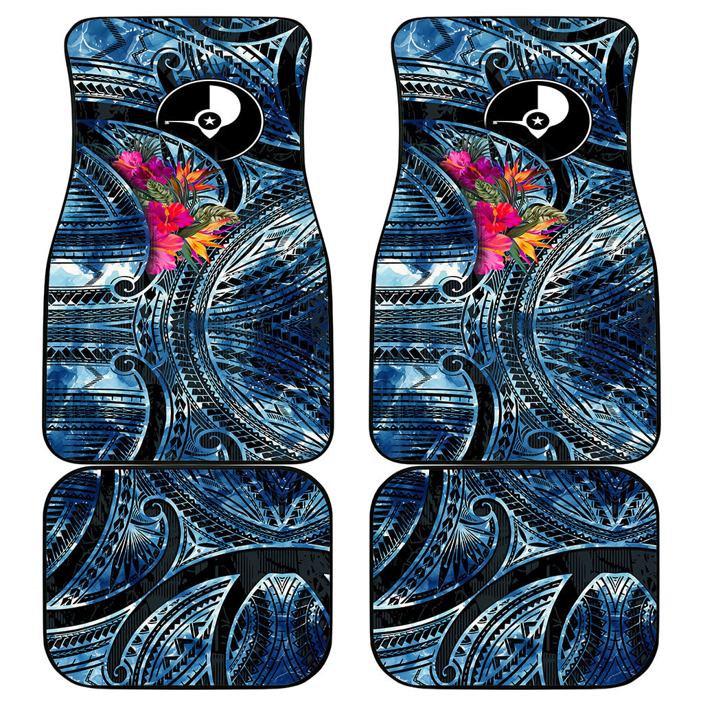 Yap Day Island Floral Tribal Heritage Car Mats Micronesian Hibiscus Pattern Polynesian Tattoo Blue Art TS04 - Polynesian Pride