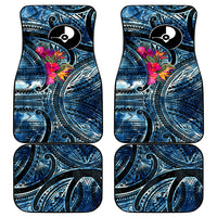 Yap Day Island Floral Tribal Heritage Car Mats Micronesian Hibiscus Pattern Polynesian Tattoo Blue Art TS04 - Polynesian Pride