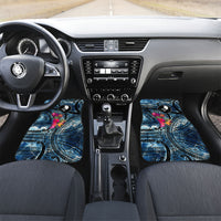 Yap Day Island Floral Tribal Heritage Car Mats Micronesian Hibiscus Pattern Polynesian Tattoo Blue Art TS04 Set 2pcs - Front Black Blue - Polynesian Pride