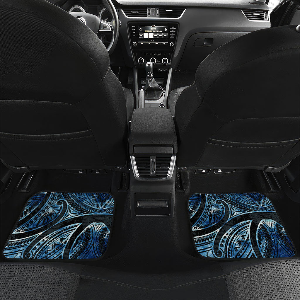 Yap Day Island Floral Tribal Heritage Car Mats Micronesian Hibiscus Pattern Polynesian Tattoo Blue Art TS04 Set 2pcs - Back Black Blue - Polynesian Pride