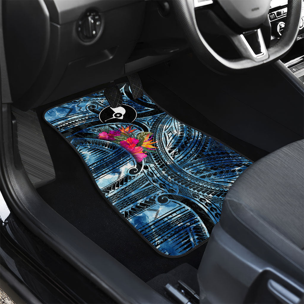 Yap Day Island Floral Tribal Heritage Car Mats Micronesian Hibiscus Pattern Polynesian Tattoo Blue Art TS04 - Polynesian Pride