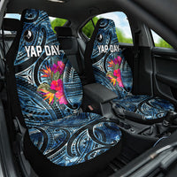 Yap Day Island Floral Tribal Heritage Car Seat Cover Micronesian Hibiscus Pattern Polynesian Tattoo Blue Art TS04 One Size Black Blue - Polynesian Pride